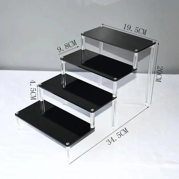 3-tier 20×10cm black acrylic riser shelf for retail