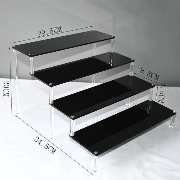 2-tier 30×8cm black acrylic makeup and perfume stand