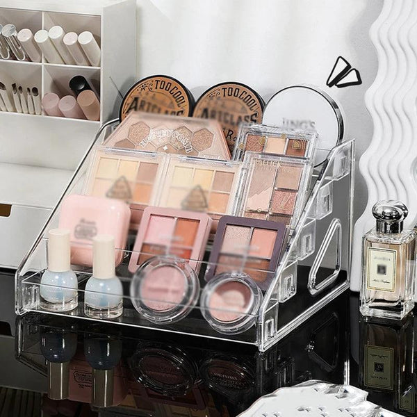 5-tier clear acrylic makeup stand for lipsticks and palettes