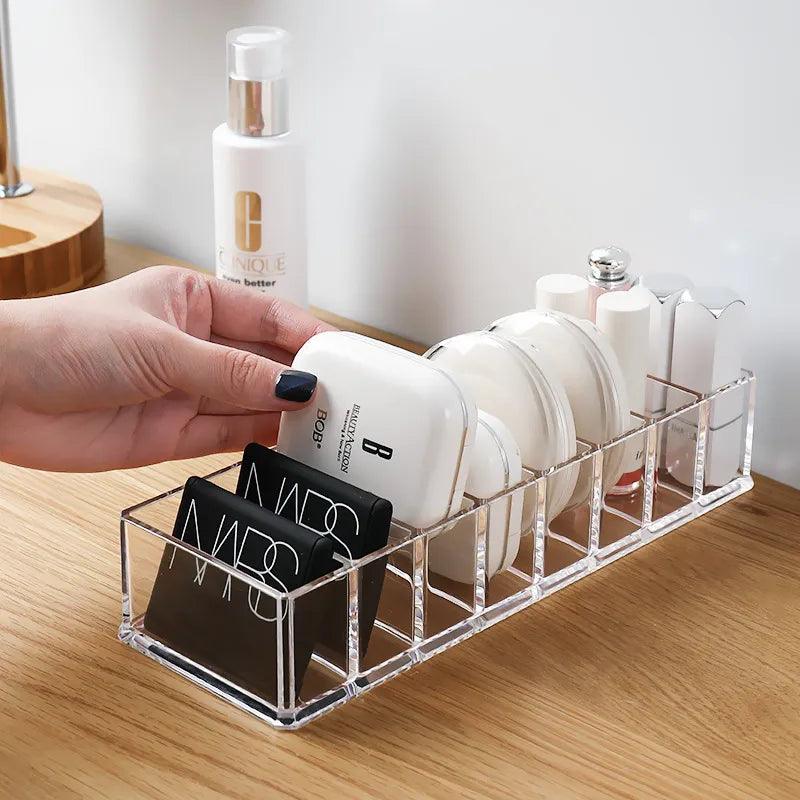 6-grid acrylic makeup storage box for compact powders and brushes
