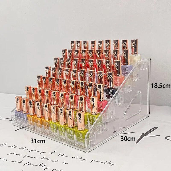 7-tier acrylic nail polish display stand – clear front view for countertop organization
