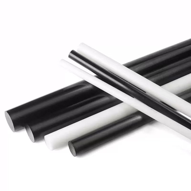 Close-up of black Acetal rod showing smooth surface finish