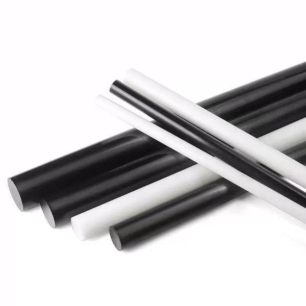 Close-up of black Acetal rod showing smooth surface finish