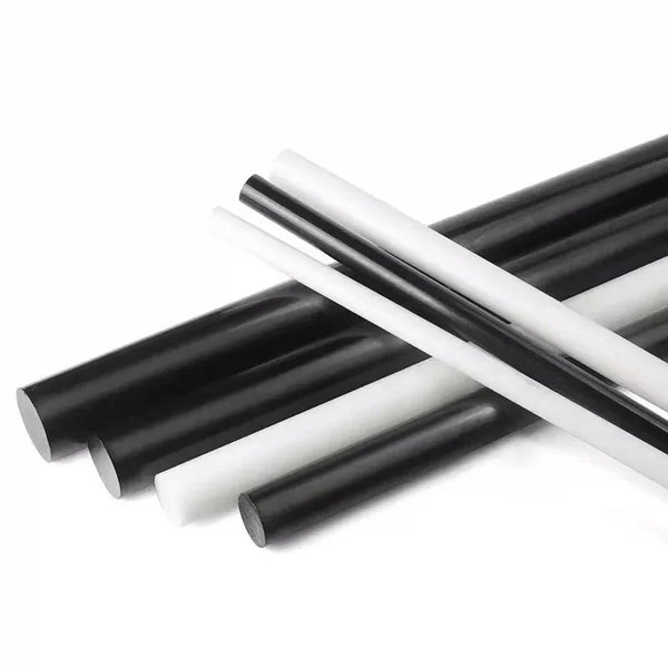 Close-up of black Acetal rod showing smooth surface finish