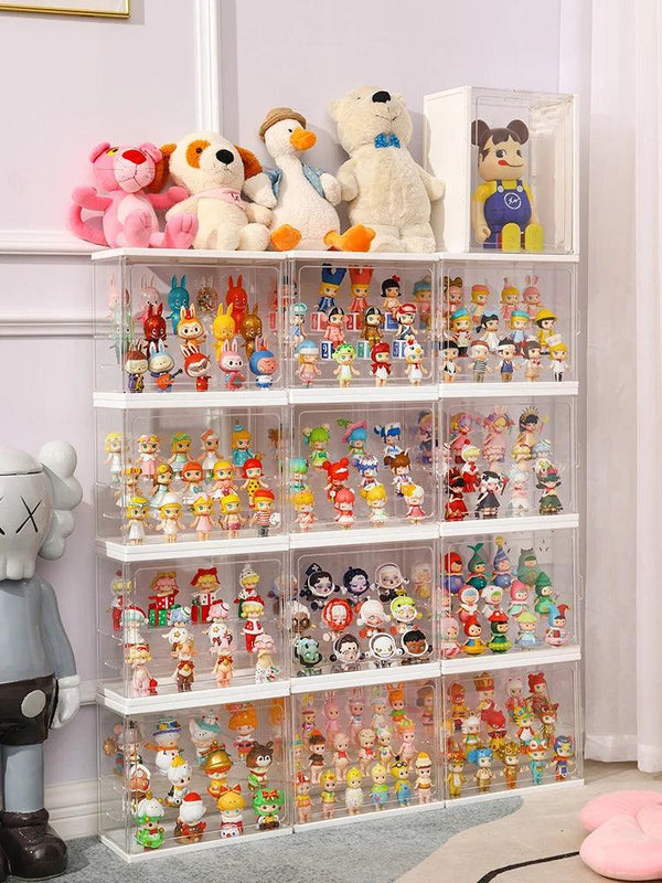 2-grid small white acrylic toy display cabinet for blind box collectors