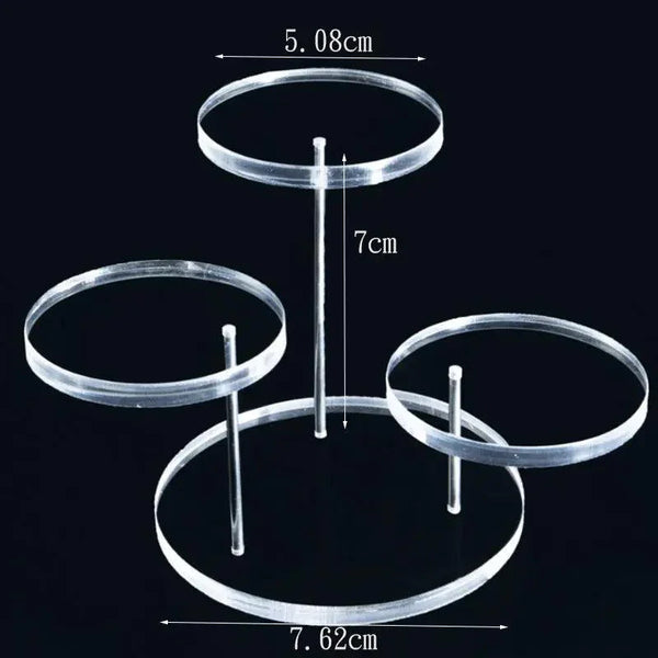 bottom view of black acrylic ring display with 3 round seats