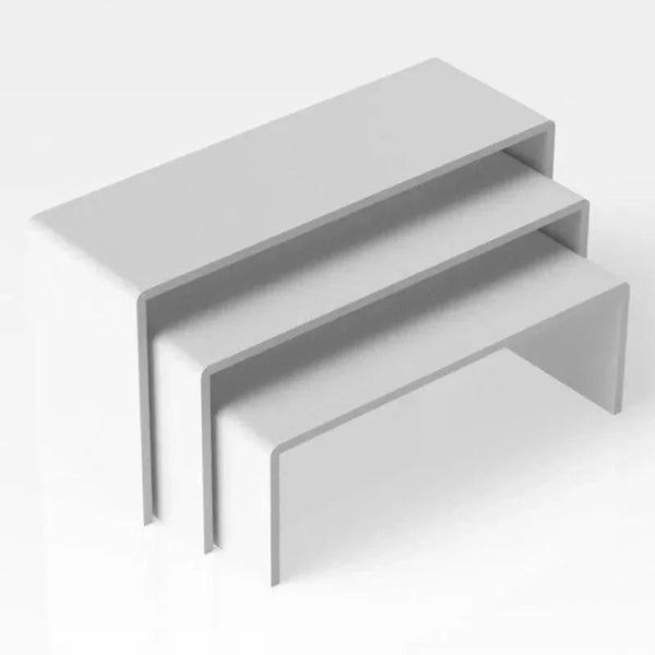 Size comparison of 3-piece acrylic riser stands in mm and inches