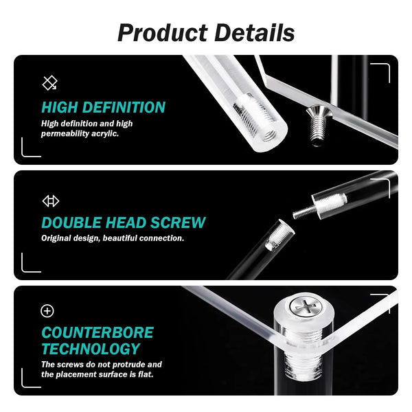 Acrylic display riser scale reference with perfume bottles and smartphone for size