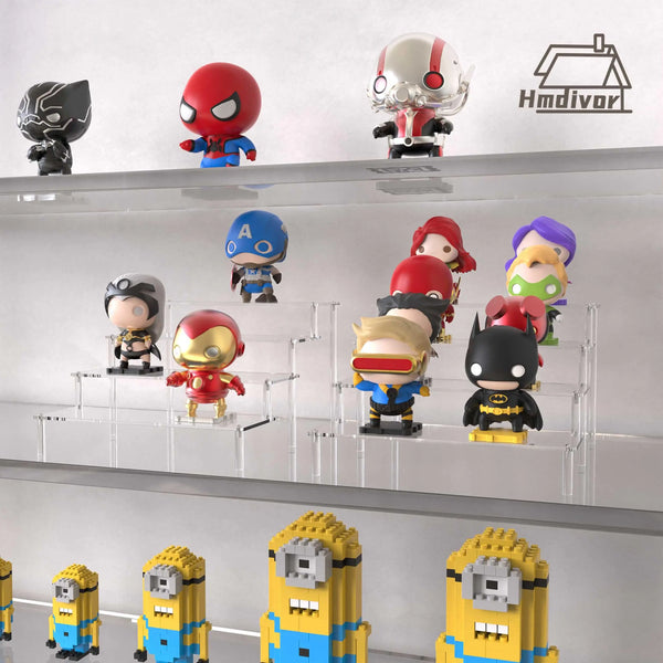 Detailed dimensions chart for acrylic display stand with measurements in cm and inches