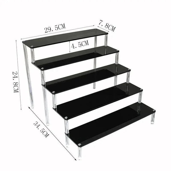 Jewelry presentation using black acrylic riser rack