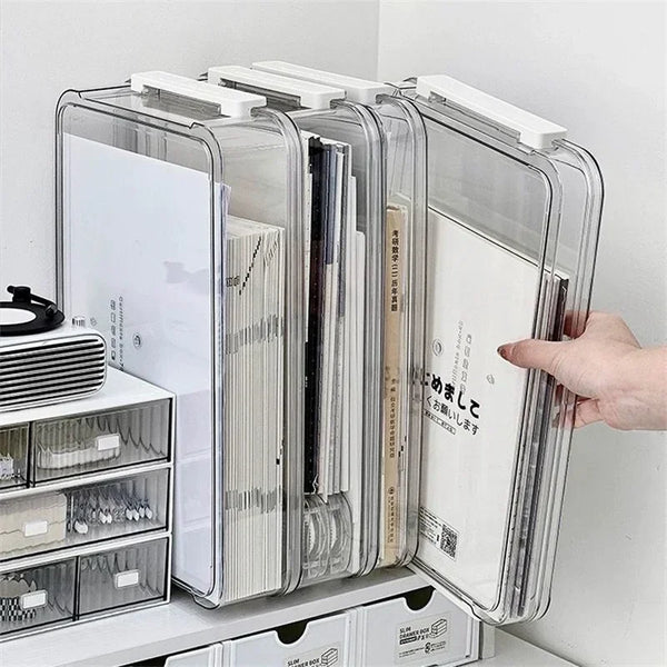 Clear acrylic document organizer for desktop A4 file storage with dust-proof design
