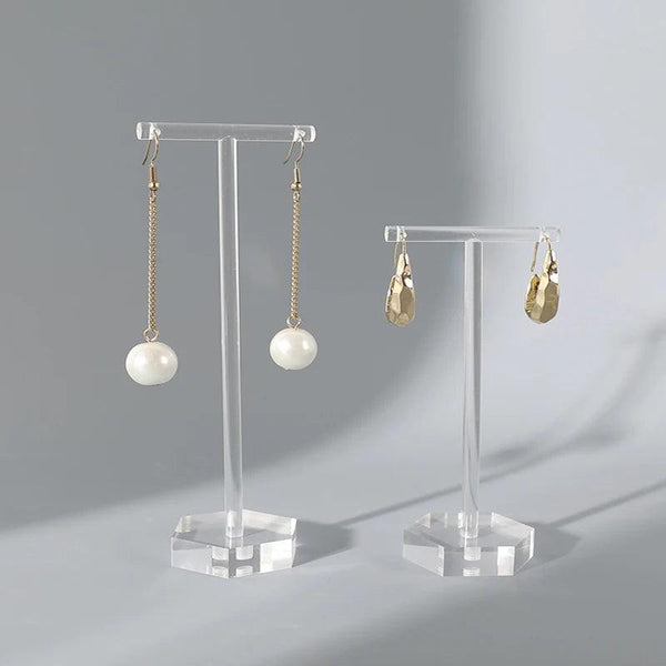 Clear acrylic earring display stand T-shape front view