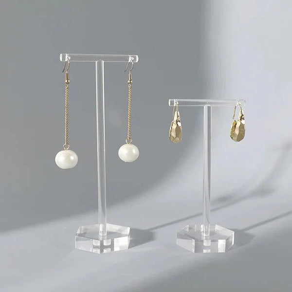 Clear acrylic earring display stand T-shape front view