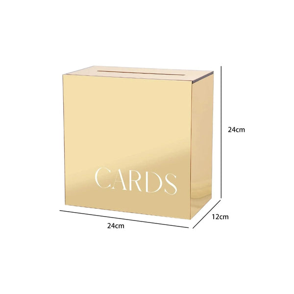Acrylic envelope card box showing top lid and card slot
