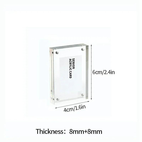Side angle view of transparent acrylic photocard holder