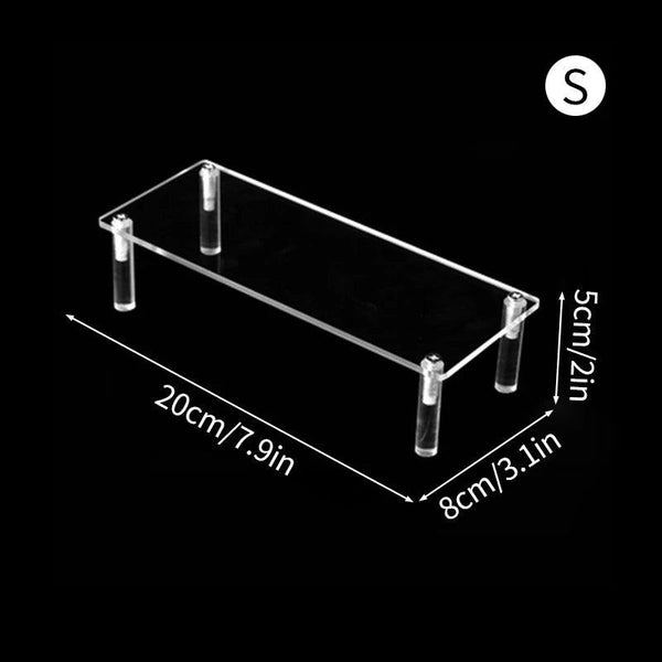 Clear organizer on bedroom dresser with makeup setup