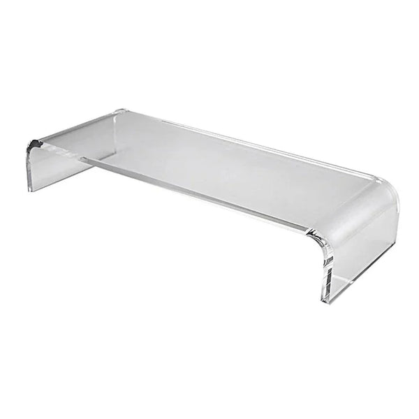 Clear acrylic laptop riser with keyboard and mouse storage underneath