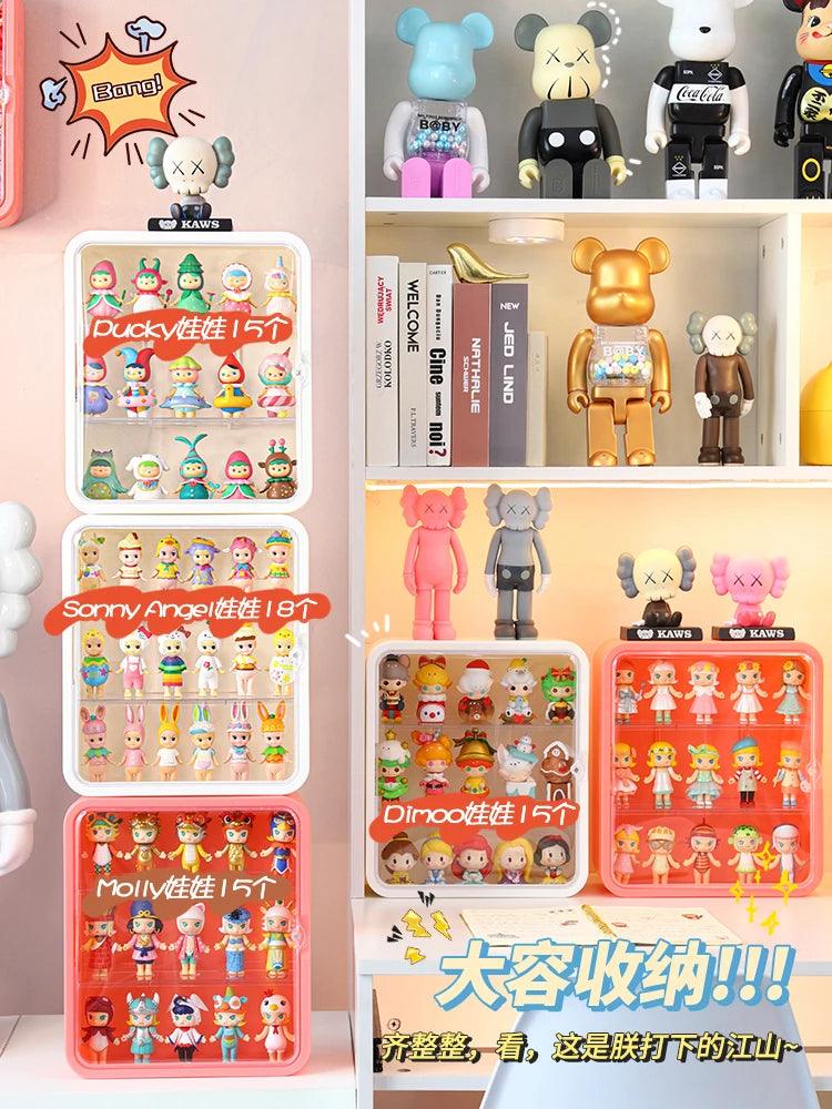 Large blue acrylic figure display case for model toys and collectibles