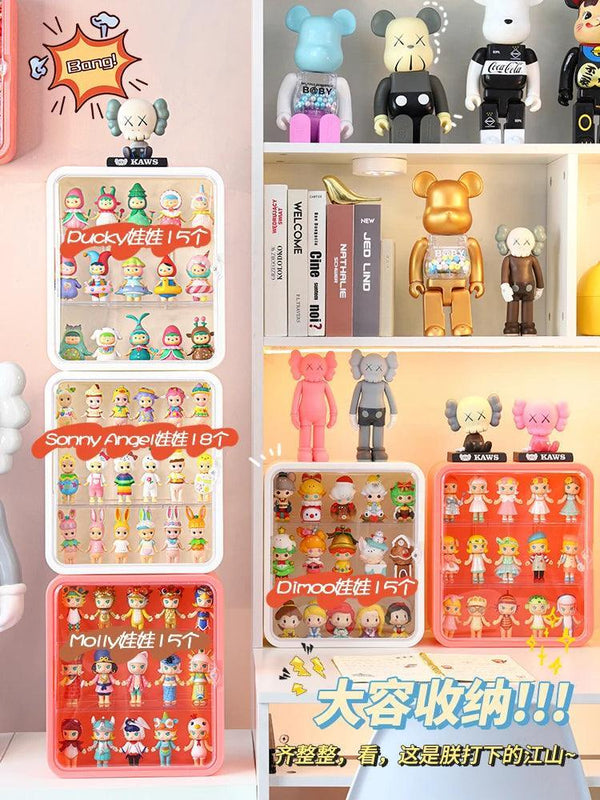 Large blue acrylic figure display case for model toys and collectibles