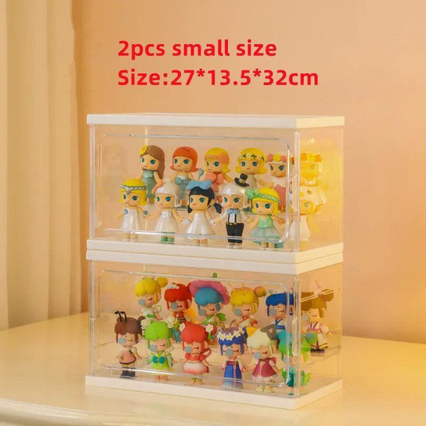 Rose pink acrylic showcase box for collectible dolls and figurines