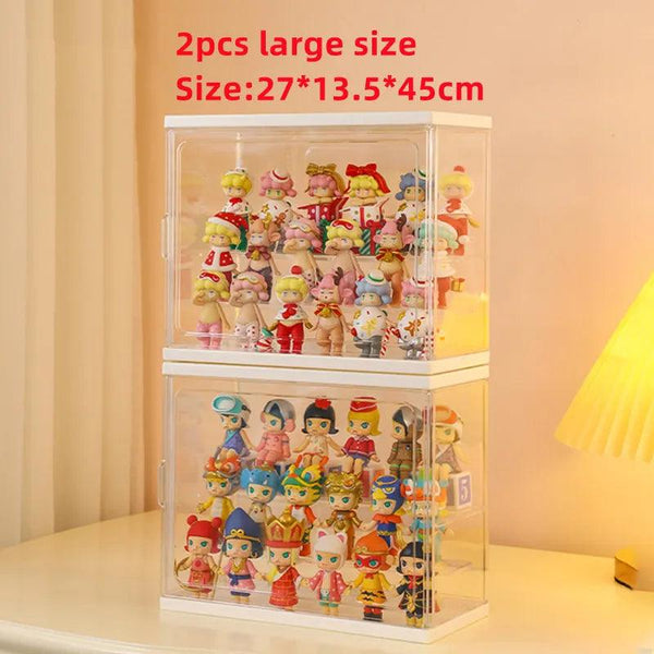 Stackable large white acrylic toy organizer for action figures