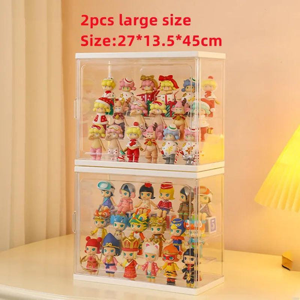 Stackable large white acrylic toy organizer for action figures