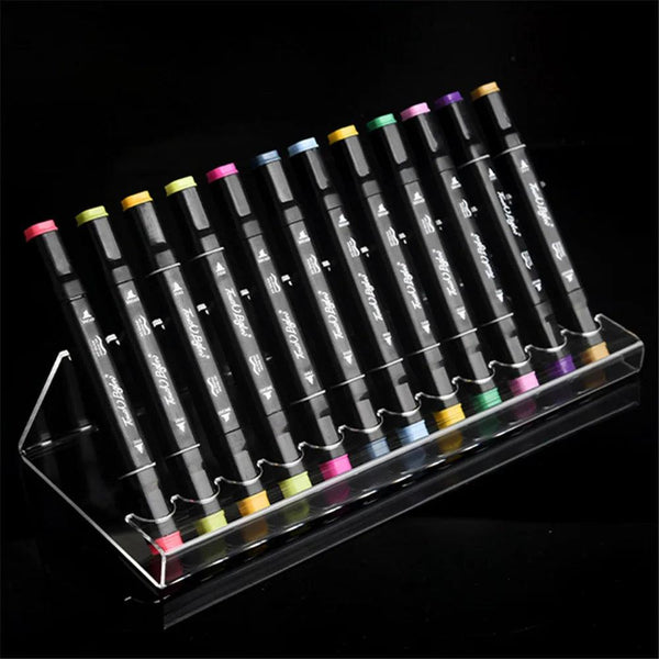 Clear acrylic marker pen holder – front view showing 6 slots