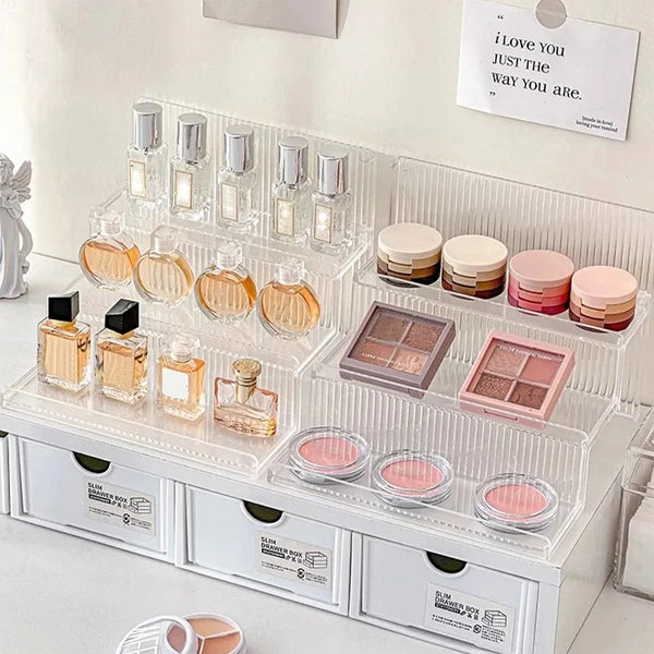 Back view of acrylic perfume holder showing assembly structure