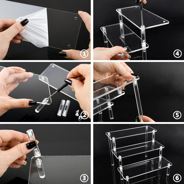 Detailed dimensions and specifications chart for acrylic display riser with measurements