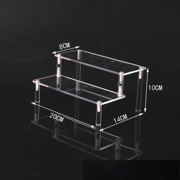 Angled View of Clear Acrylic Display Stand - Multi-Tier Shelf