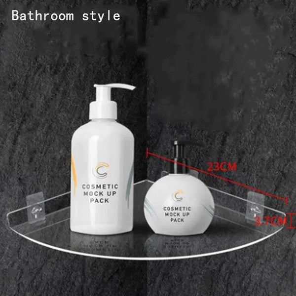 Acrylic shelf holding heavy bottles and decor as weight demonstration