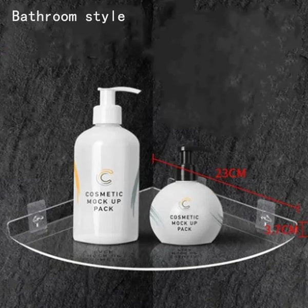 Acrylic shelf holding heavy bottles and decor as weight demonstration