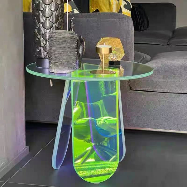 Technical dimension specifications of custom acrylic side table 450mm diameter x 480mm height