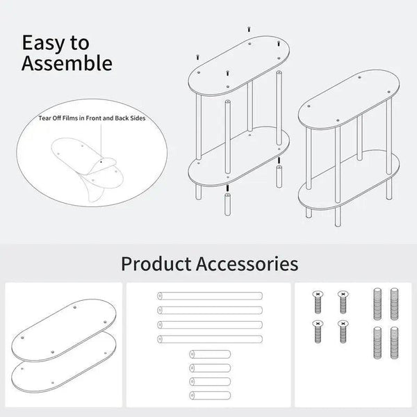 Detailed dimensions of acrylic side table in mm and inches