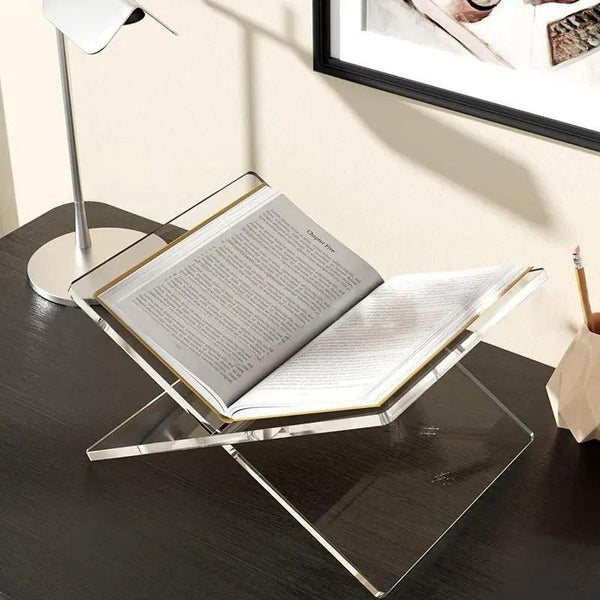 Clear Acrylic X Shaped Book Stand for Home or Office