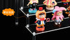 Blind box collectibles organized on transparent acrylic step display
