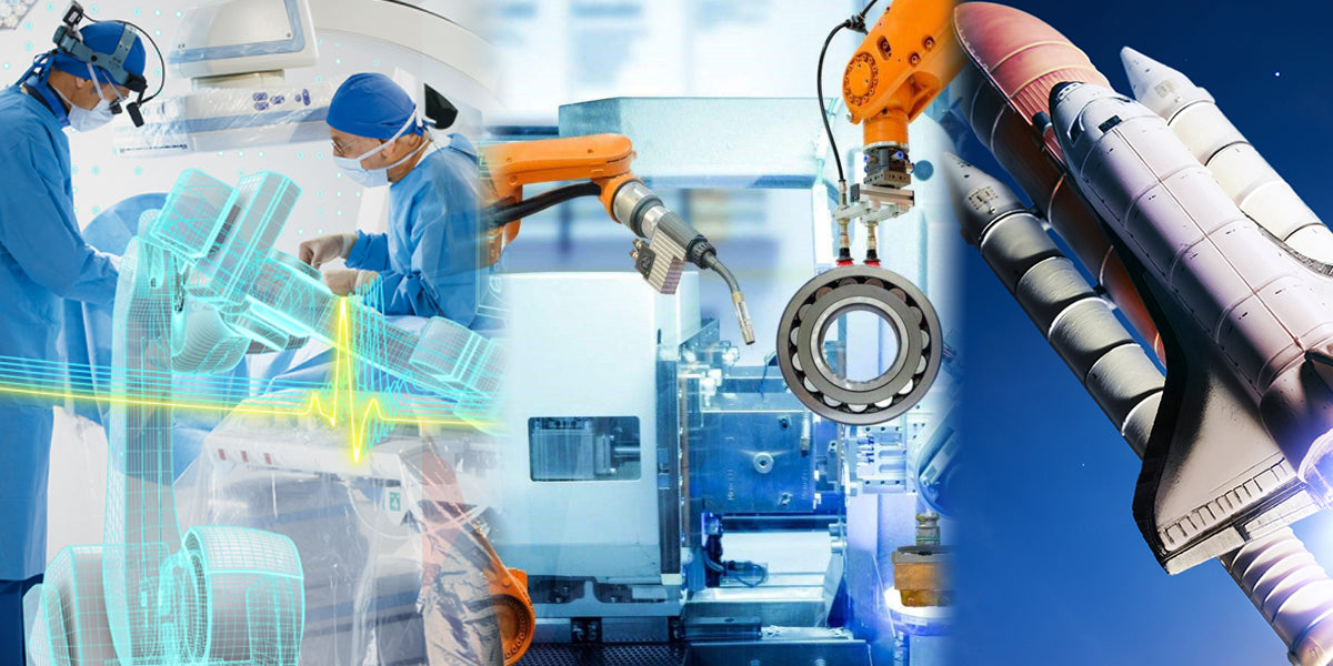 A collage showcasing Beeplastic's custom plastic solutions for demanding industries, featuring images of medical surgery, aerospace technology, and industrial automation.