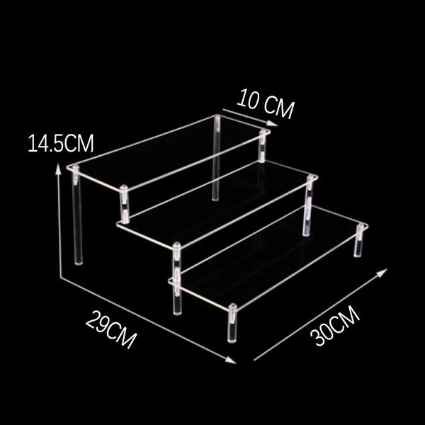 Diamond polished edge detail on acrylic tiered display stand