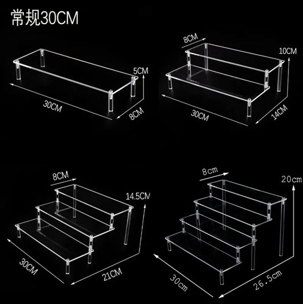 Miniature collection showcase on crystal clear acrylic display