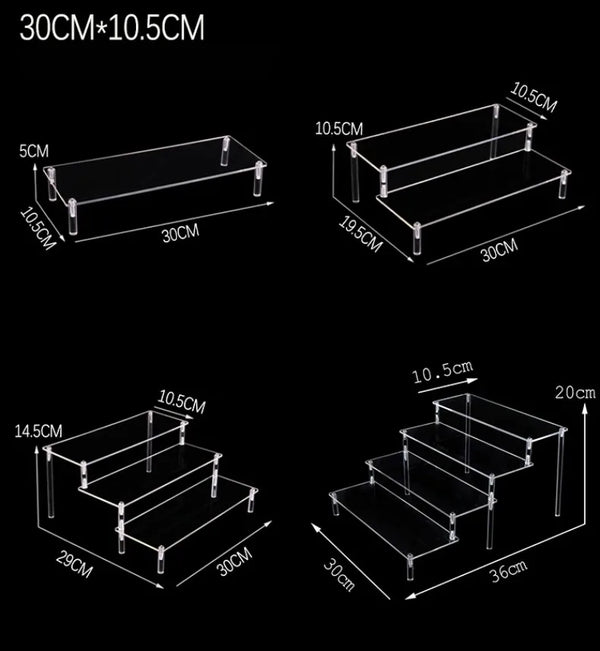 Nail polish collection organized on transparent acrylic tiered stand