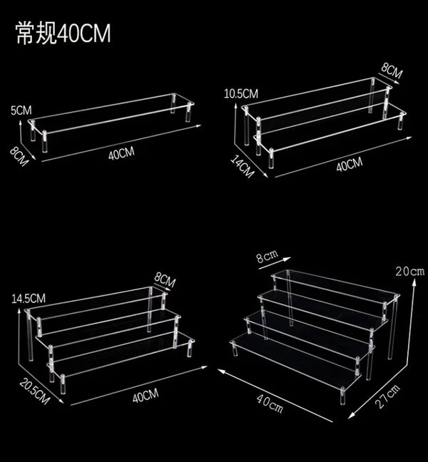 Luxury perfume bottles organized on clear acrylic tiered display