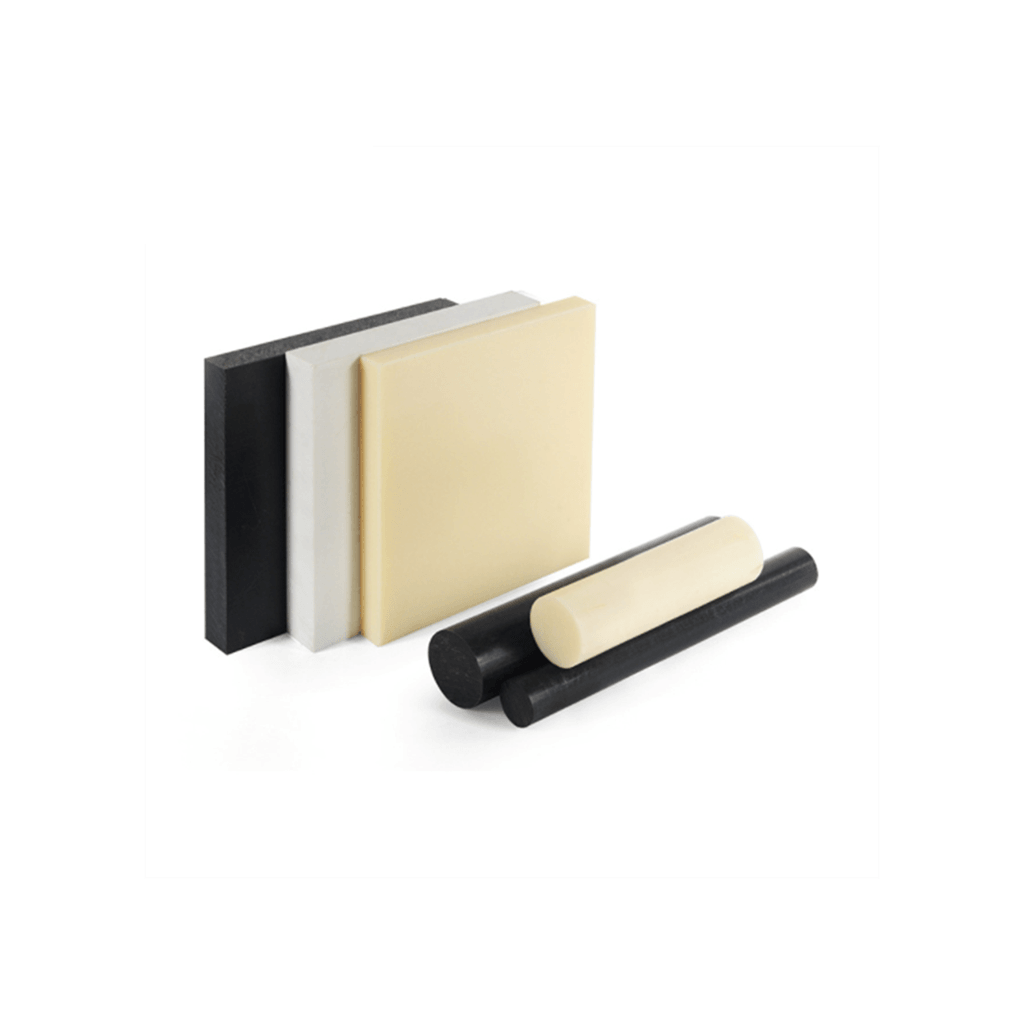 Close-up of cut edge of beige ABS rigid plastic sheet