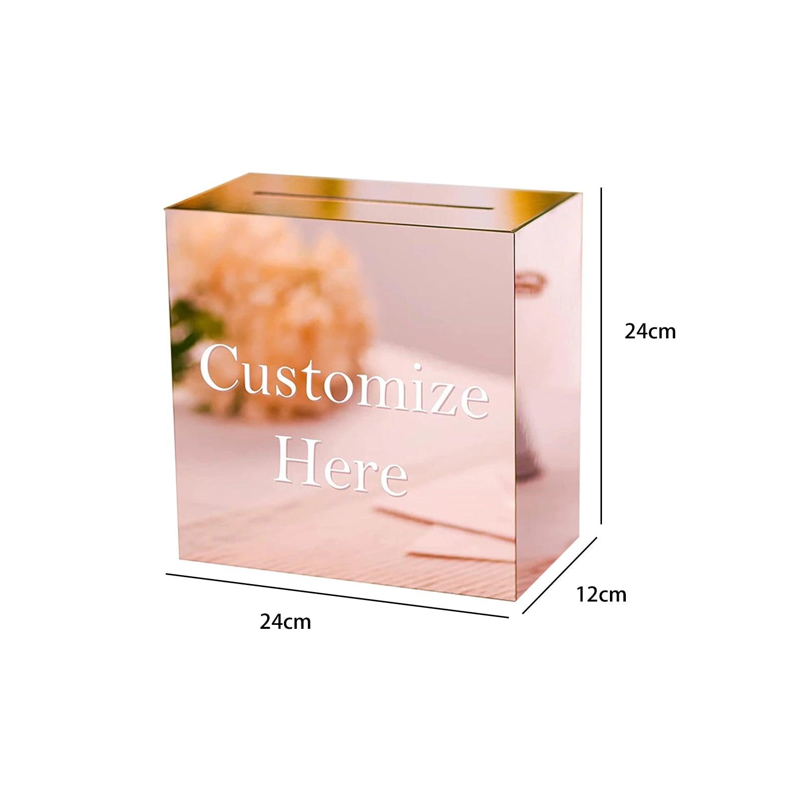 Black acrylic wedding card box displayed at a modern wedding