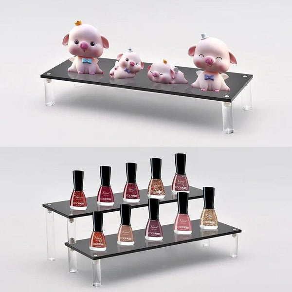 Side angle of 3 tier acrylic display rack for perfume and cosmetics