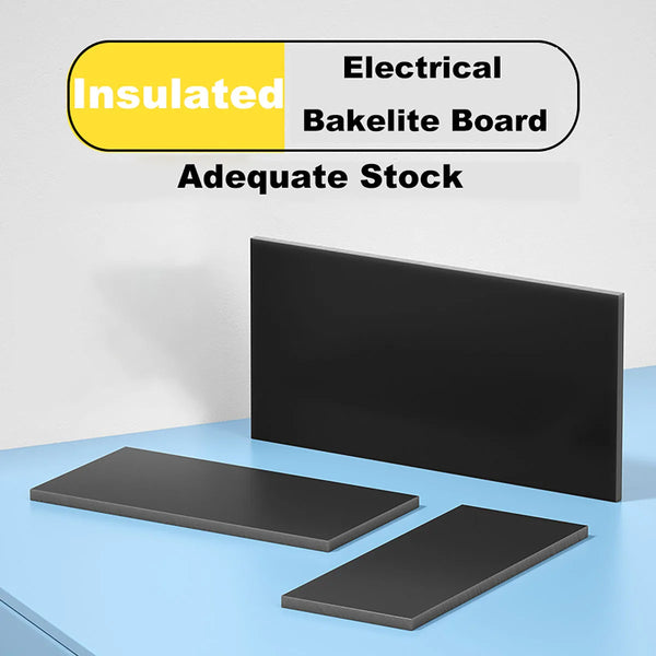 Black phenolic laminate boards showing different sizes and thickness options for industrial applications