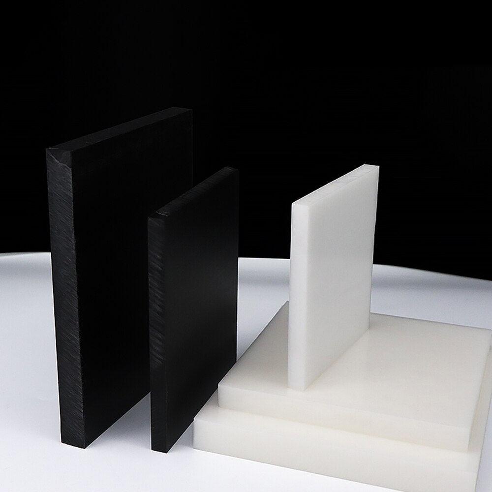 10mm thick black POM plastic sheet close-up for CNC engraving and machining