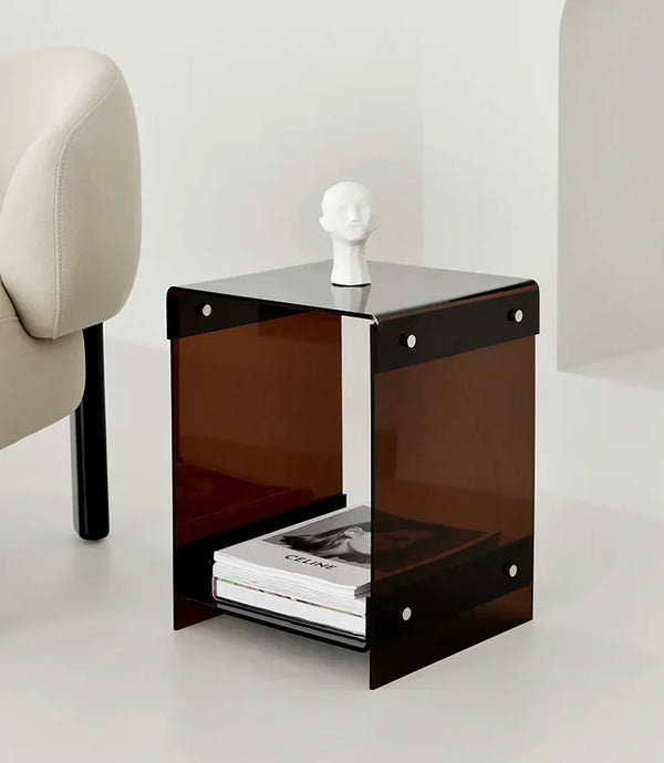 Brown transparent coffee table in contemporary home interior