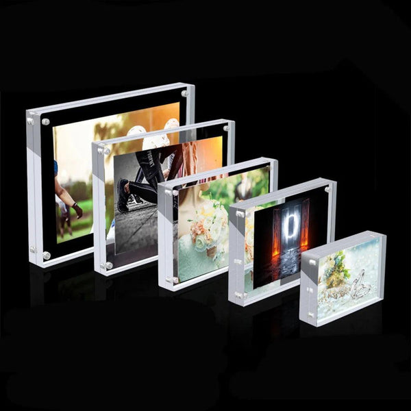 Demonstrating how to insert photos into magnetic acrylic frame