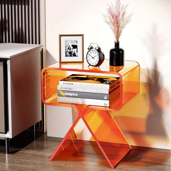 Clear acrylic nightstand transparent design front view for bedroom