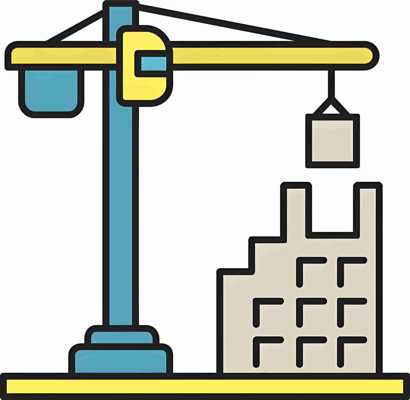 Icon for the Construction Industry, illustrating the use of durable and weather-resistant plastics for structural components and thermal insulation.